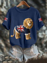 Women's Union Jack Lion Print Casual Tee