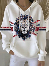 Women's British imitation diamond hot-drilling Printed Casual Hoodie