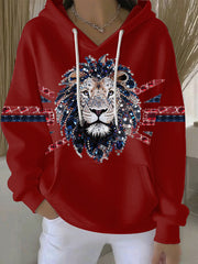 Women's British imitation diamond hot-drilling Printed Casual Hoodie