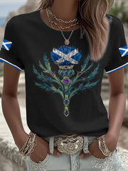 Women's Scotland Flag Art Thistle Printed T-shirt