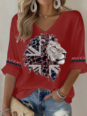 Women's British imitation diamond hot-drilling Printed Casual T-shirt