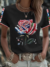 Women's UK Flag Art Rose Printed T-shirt