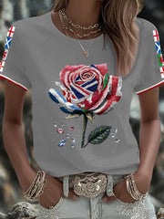 Women's UK Flag Art Rose Printed T-shirt