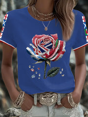 Women's UK Flag Art Rose Printed T-shirt