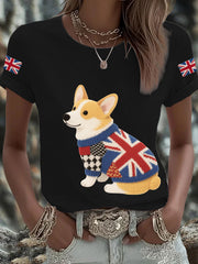 Women's UK Flag Corgi Printed T-shirt