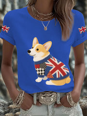 Women's UK Flag Corgi Printed T-shirt