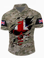 Men's UK Flag Camouflage Skull Print Casual Waffle Top