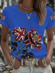 Britisches Damen-T-Shirt mit aufbügelbarem, diamantinimitiertem Aufdruck (heißgebohrt)