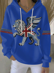 Lässiger Damen-Hoodie im britischen Stil aus Denim-Imitat mit Strass- und Heißnagel-Print