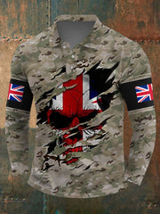 Men's UK Flag Camouflage Skull Print Casual Long-Sleeve Top