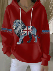 Lässiger Damen-Hoodie im britischen Stil aus Denim-Imitat mit Strass- und Heißnagel-Print
