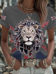 Damen-T-Shirt mit Löwenaufdruck und britischer Flagge