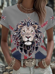 Damen-T-Shirt mit Löwenaufdruck und britischer Flagge