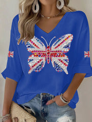 Britisches Damen-T-Shirt mit Imitation von Diamanten im Heißbohrverfahren, bedruckt