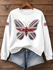 Damen-Sweatshirt mit Schmetterlingsprint und britischer Flagge