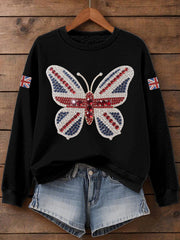 Damen-Sweatshirt mit Schmetterlingsprint und britischer Flagge