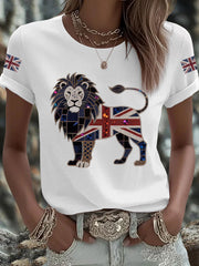 Damen-T-Shirt mit Löwenaufdruck und britischer Flagge
