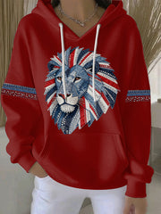 Lässiger Damen-Hoodie im britischen Stil aus Denim-Imitat mit Strass- und Heißnagel-Print