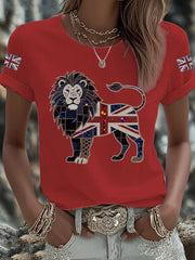 Damen-T-Shirt mit Löwenaufdruck und britischer Flagge