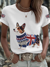 Women's UK Flag Corgi Printed T-shirt