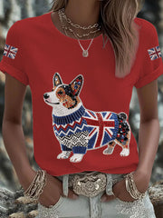 Women's UK Flag Corgi Printed T-shirt