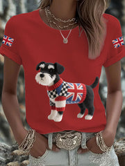 Damen-T-Shirt mit Schnauzer-Print und britischer Flagge