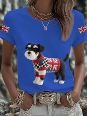 Damen-T-Shirt mit Schnauzer-Print und britischer Flagge