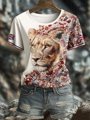Damen-T-Shirt mit britischem Flaggenmotiv und Löwin-Kunstdruck