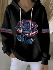 Damen-Hoodie im britischen Stil aus Denim-Imitat mit Strass- und Heißnagel-Print