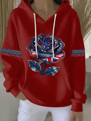Damen-Hoodie im britischen Stil aus Denim-Imitat mit Strass- und Heißnagel-Print