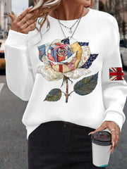 Damen-Sweatshirt mit Rosenprint und britischer Flagge