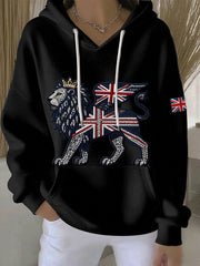 Damen-Hoodie im britischen Stil aus Denim-Imitat mit Strass- und Heißnagel-Print