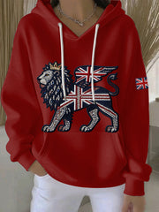 Damen-Hoodie im britischen Stil aus Denim-Imitat mit Strass- und Heißnagel-Print
