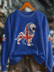 Britisches Damen-Sweatshirt mit Imitationsdiamantenmuster und Print (Regular-Passform)