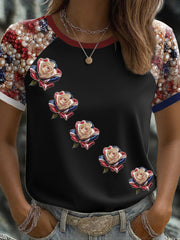 Damen-T-Shirt mit Rosenmotiv und britischer Flagge