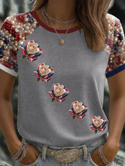 Damen-T-Shirt mit Rosenmotiv und britischer Flagge