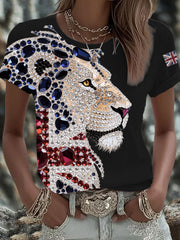 Britisches Damen-T-Shirt mit aufbügelbarem, diamantinimitiertem Aufdruck (heißgebohrt)