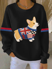Britisches Damen-Sweatshirt mit Corgi-Print aus Kunstfilz