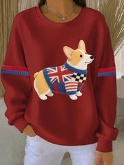 Britisches Damen-Sweatshirt mit Corgi-Print aus Kunstfilz