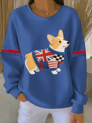 Britisches Damen-Sweatshirt mit Corgi-Print aus Kunstfilz