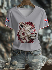 Damen-T-Shirt mit britischem Flaggenmotiv und Löwin-Kunstdruck