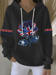 Damen-Hoodie im britischen Stil aus Denim-Imitat mit Strass- und Heißnagel-Print