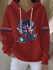 Damen-Hoodie im britischen Stil aus Denim-Imitat mit Strass- und Heißnagel-Print