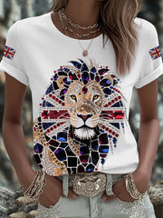 Britisches Damen-T-Shirt mit aufbügelbarem, diamantinimitiertem Aufdruck (heißgebohrt)