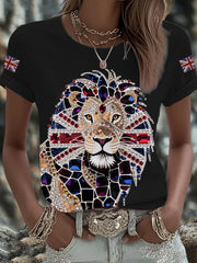 Britisches Damen-T-Shirt mit aufbügelbarem, diamantinimitiertem Aufdruck (heißgebohrt)