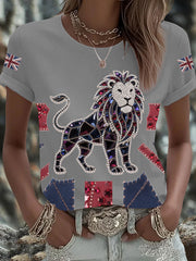 Britisches Damen-T-Shirt mit aufbügelbarem, diamantinimitiertem Aufdruck (heißgebohrt)