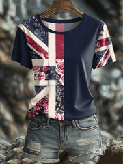 Damen-T-Shirt mit Blumenmuster und britischer Flagge