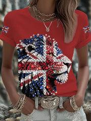 Britisches Damen-T-Shirt mit aufbügelbarem, diamantinimitiertem Aufdruck (heißgebohrt)