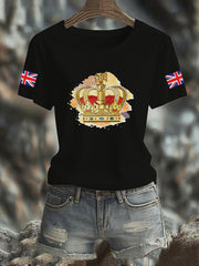 Women's Vintage England Flag Royals Printed T-shirt