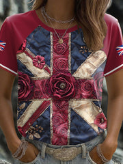 Damen-T-Shirt mit Blumenmuster und britischer Flagge